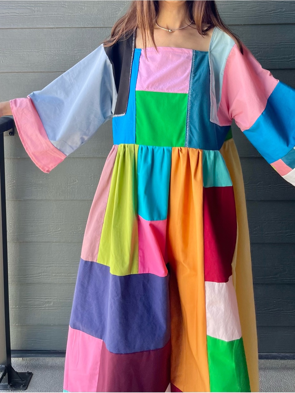 Handmade Quilted Patchwork Colorblock Dress SKU 05242 - Picture 12 of 16